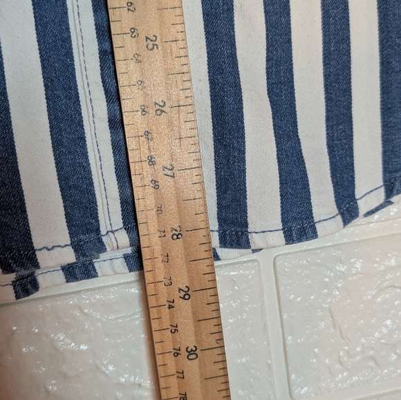 106.NWT Denim NOISY MAY Blue and White Striped Button-Up Shirt - Picture 6 of 7